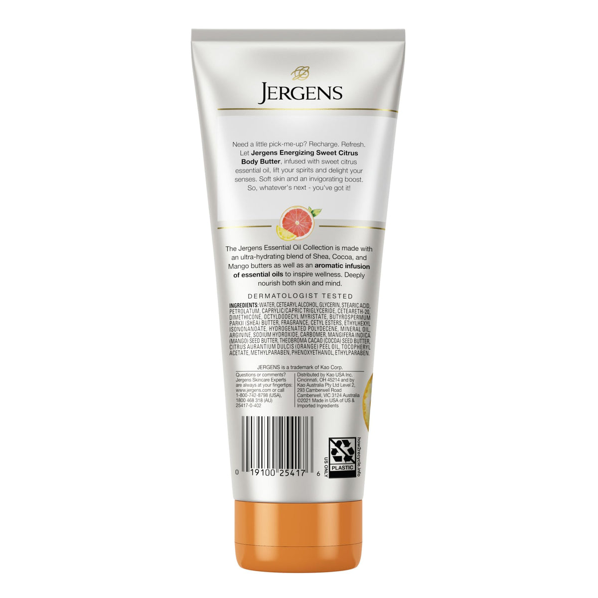 Jergens product label close-up showing directions and trustworthy brand benefit