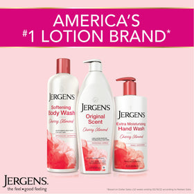 Three-pack of Jergens bottles on shelf demonstrating value and supply benefit