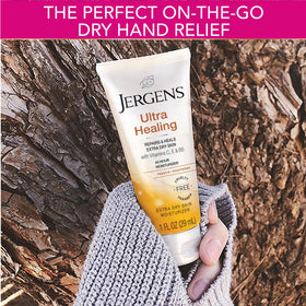 Jergens travel bottle with cap open showing easy, mess-free dispensing