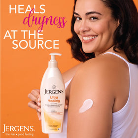 Jergens lotion on hand illustrating quick absorption and non-greasy finish