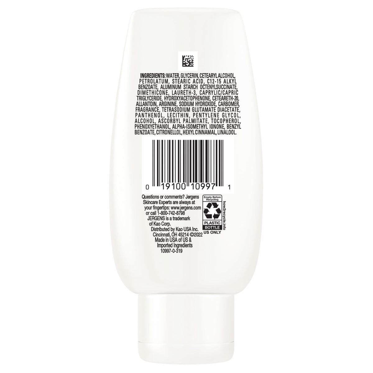Jergens bottle on bathroom counter in lifestyle setting for daily routine