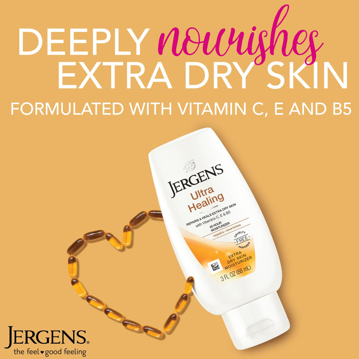 Jergens open-cap detail highlighting easy dispensing and travel convenience