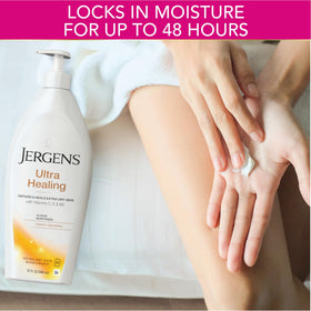 Jergens pump dispensing lotion onto hand for controlled easy use benefit