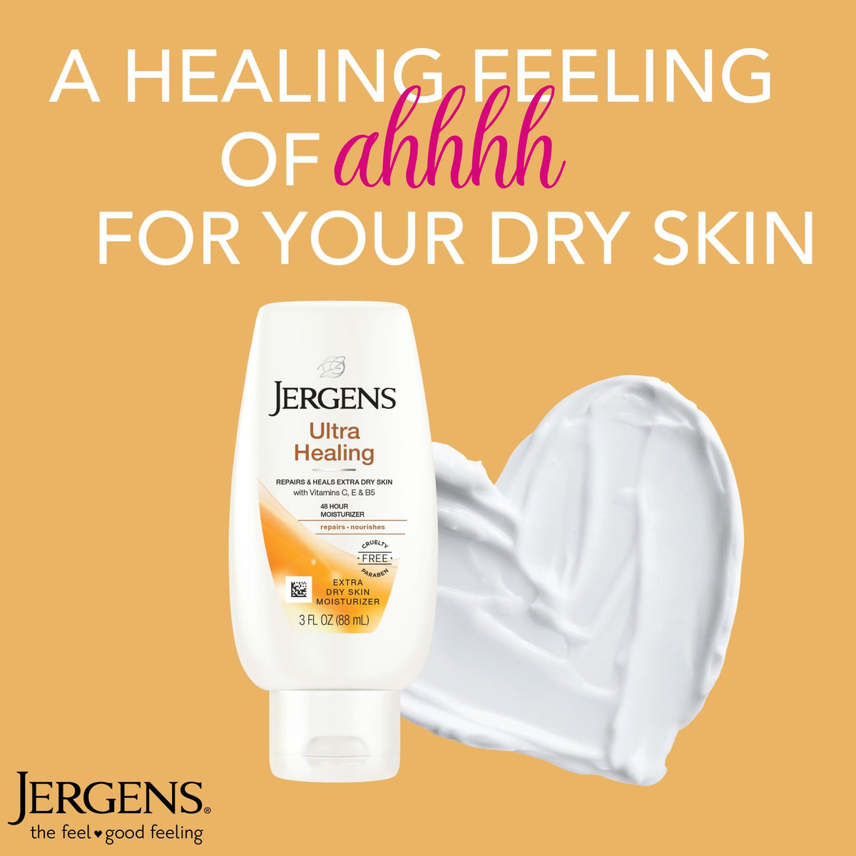 Jergens 3 oz bottle beside phone for clear size and portability comparison
