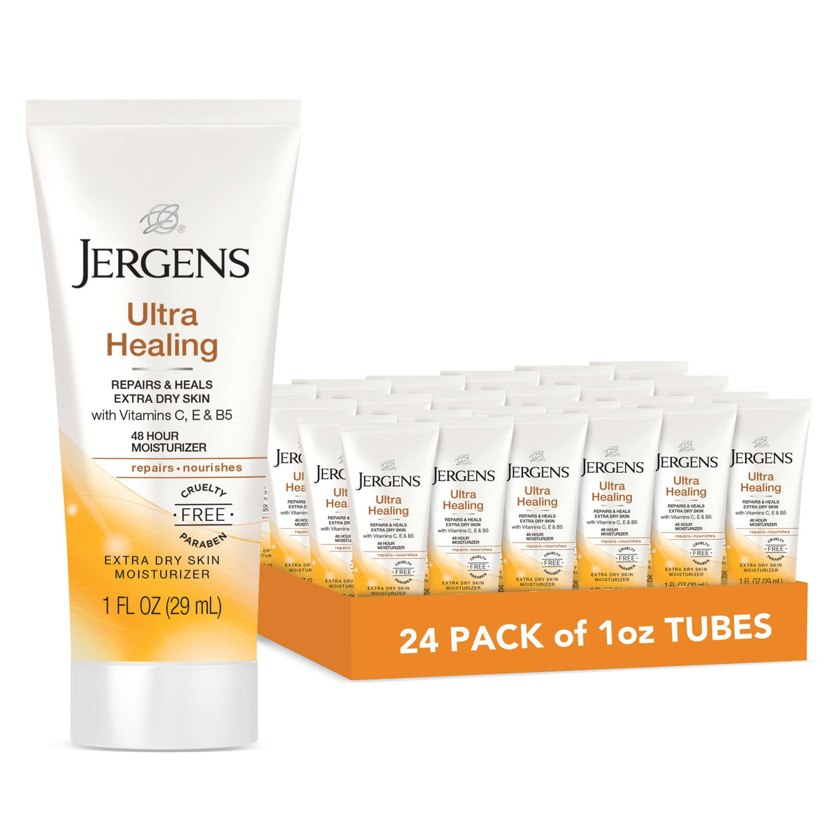 Jergens travel bottle front packaging showing compact convenience and hydration