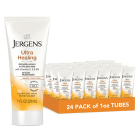 Jergens travel bottle front packaging showing compact convenience and hydration
