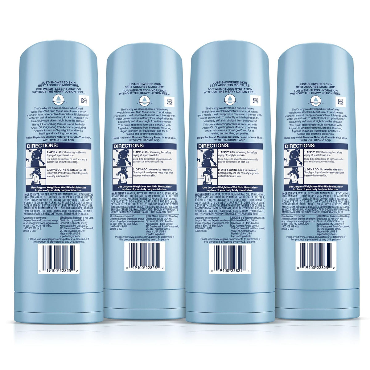 Jergens lifestyle bathroom scene showing fast-absorbing moisturizer in routine