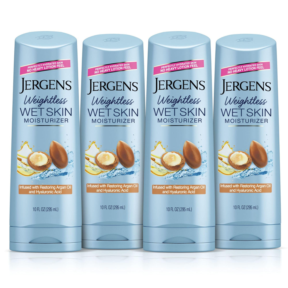 Jergens front packaging showing bottle and brand for quick shower hydration