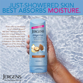 Jergens lotion texture on hand showing smooth absorbency and silky feel