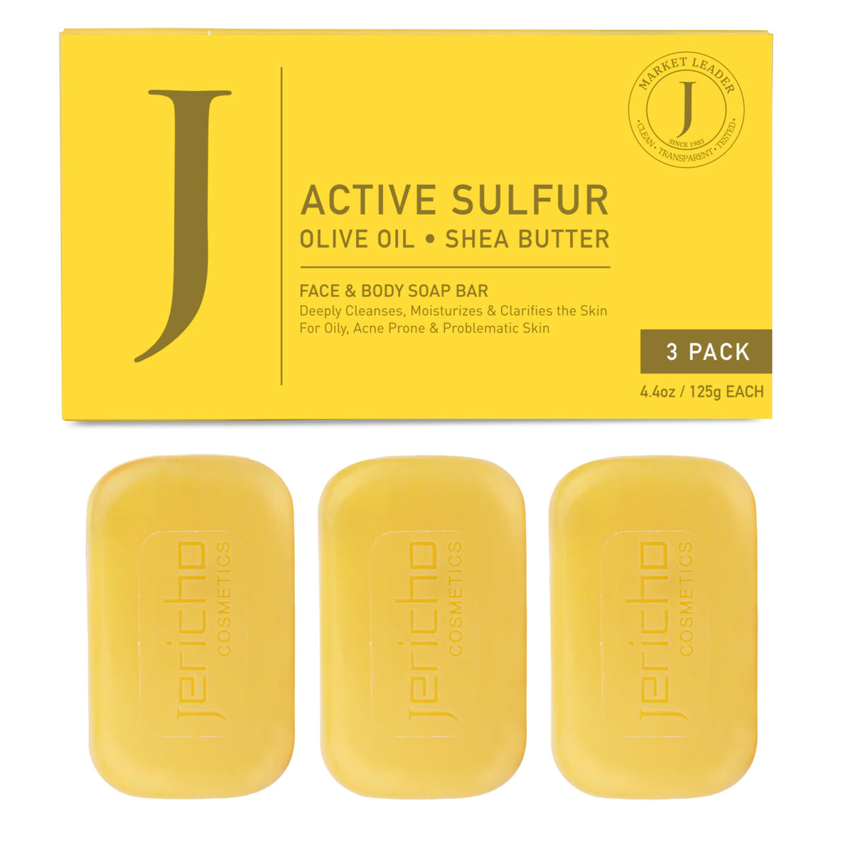 Jericho front packaging showing Dead Sea sulfur soap benefits