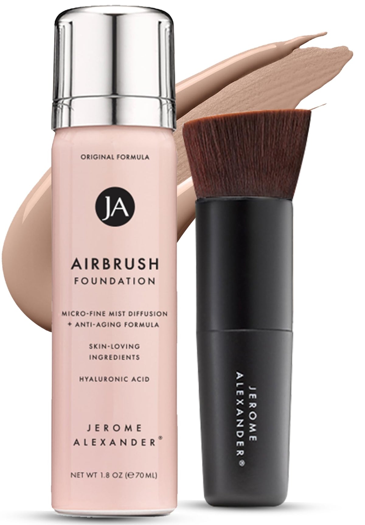 Jerome Alexander front packaging showing elegant bottle and brush, highlights convenient set