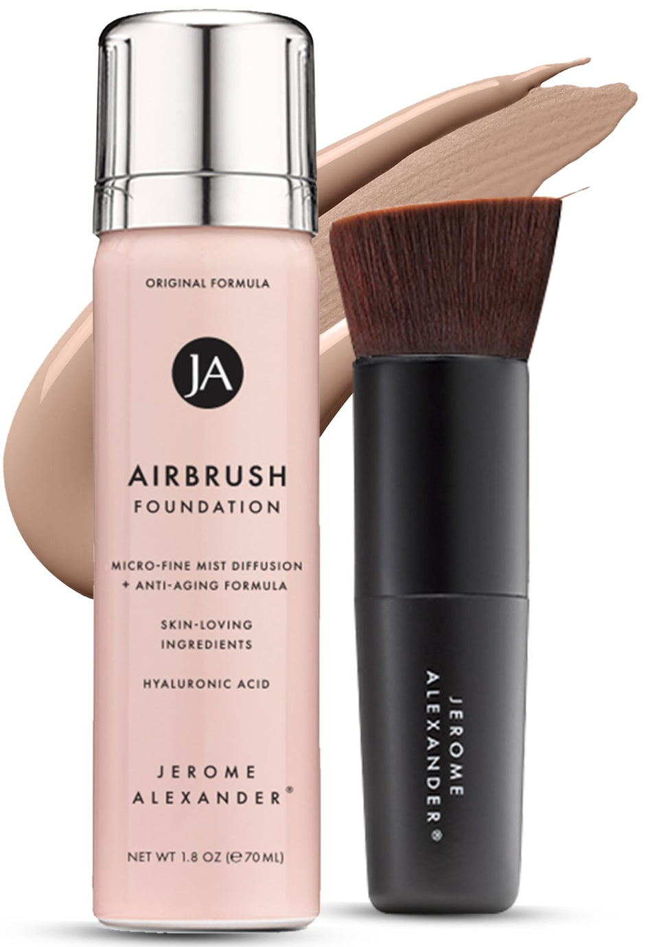 Jerome Alexander front packaging showing elegant bottle and brush, highlights convenient set