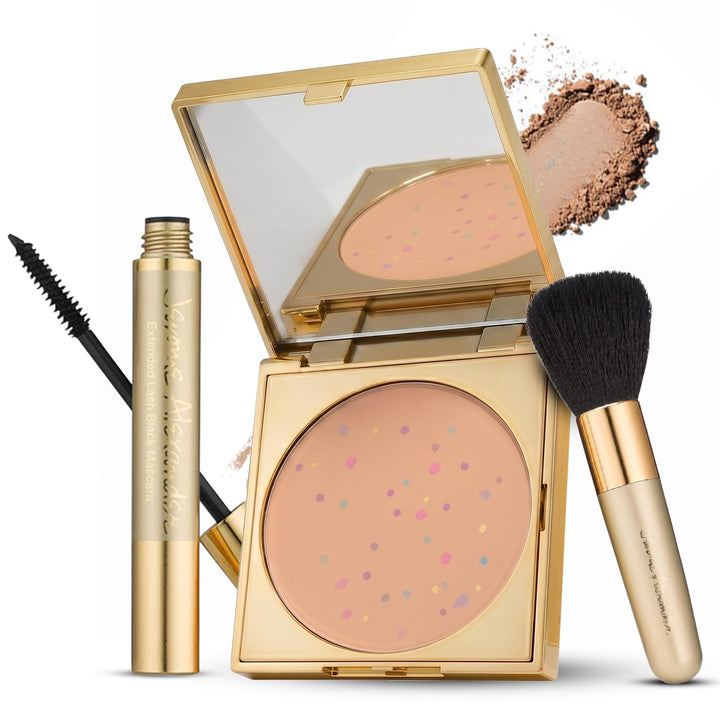 Jerome Alexander compact front showing sleek packaging and portable design benefit