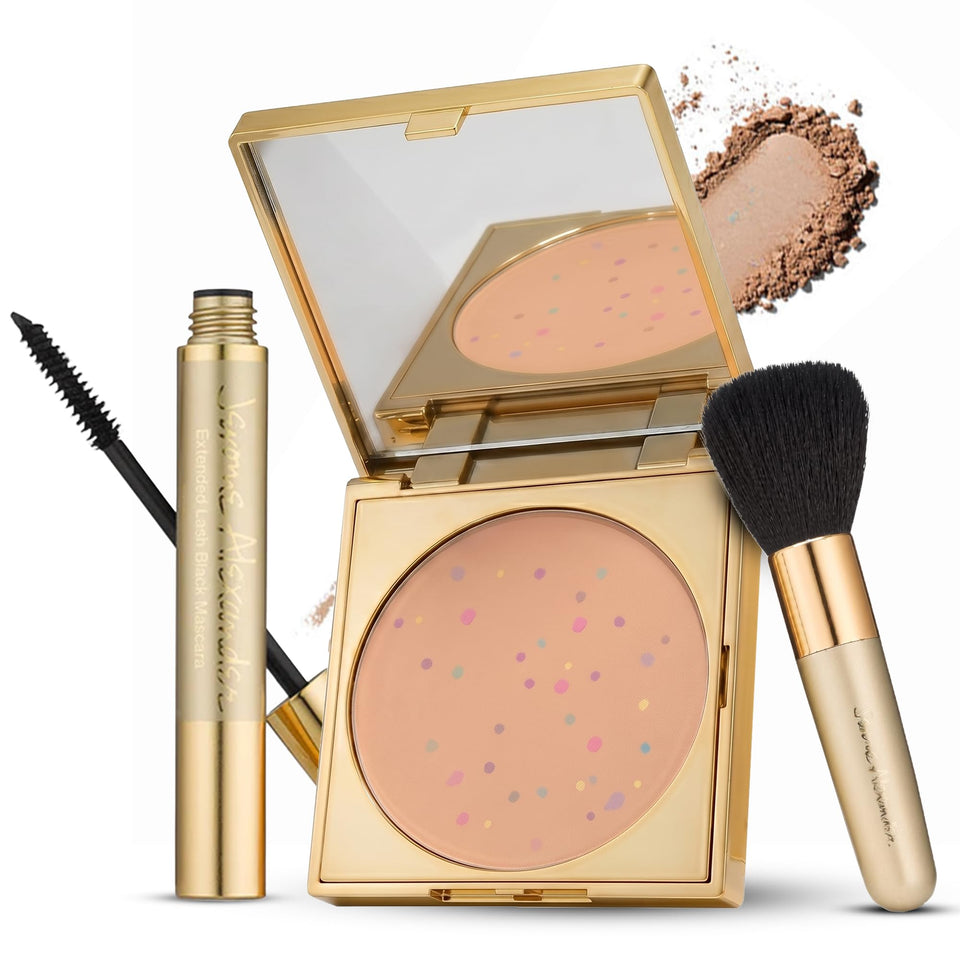 Jerome Alexander compact front showing sleek packaging and portable design benefit