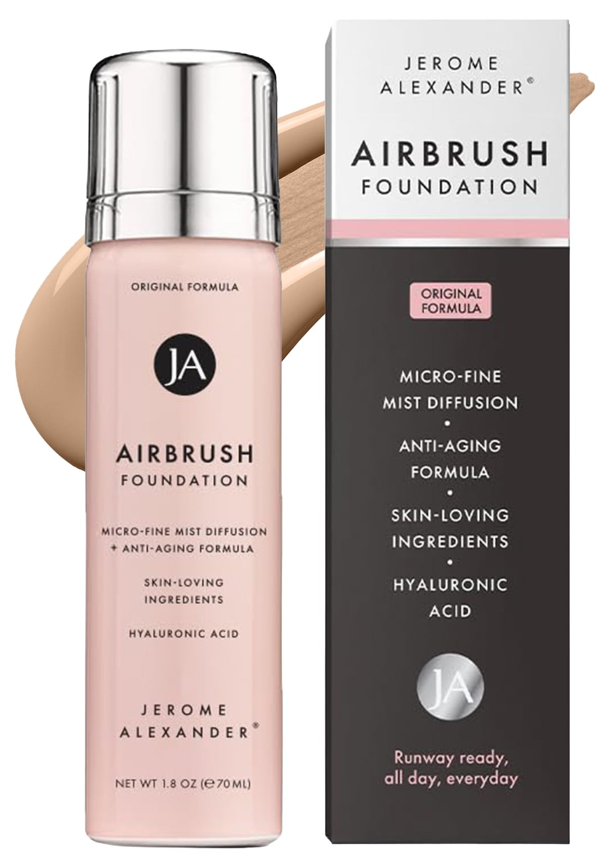 Jerome Alexander front packaging showing warm medium shade and benefits