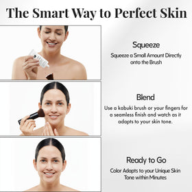 Jerome Alexander kabuki brush applying foundation showing smooth, even blending result