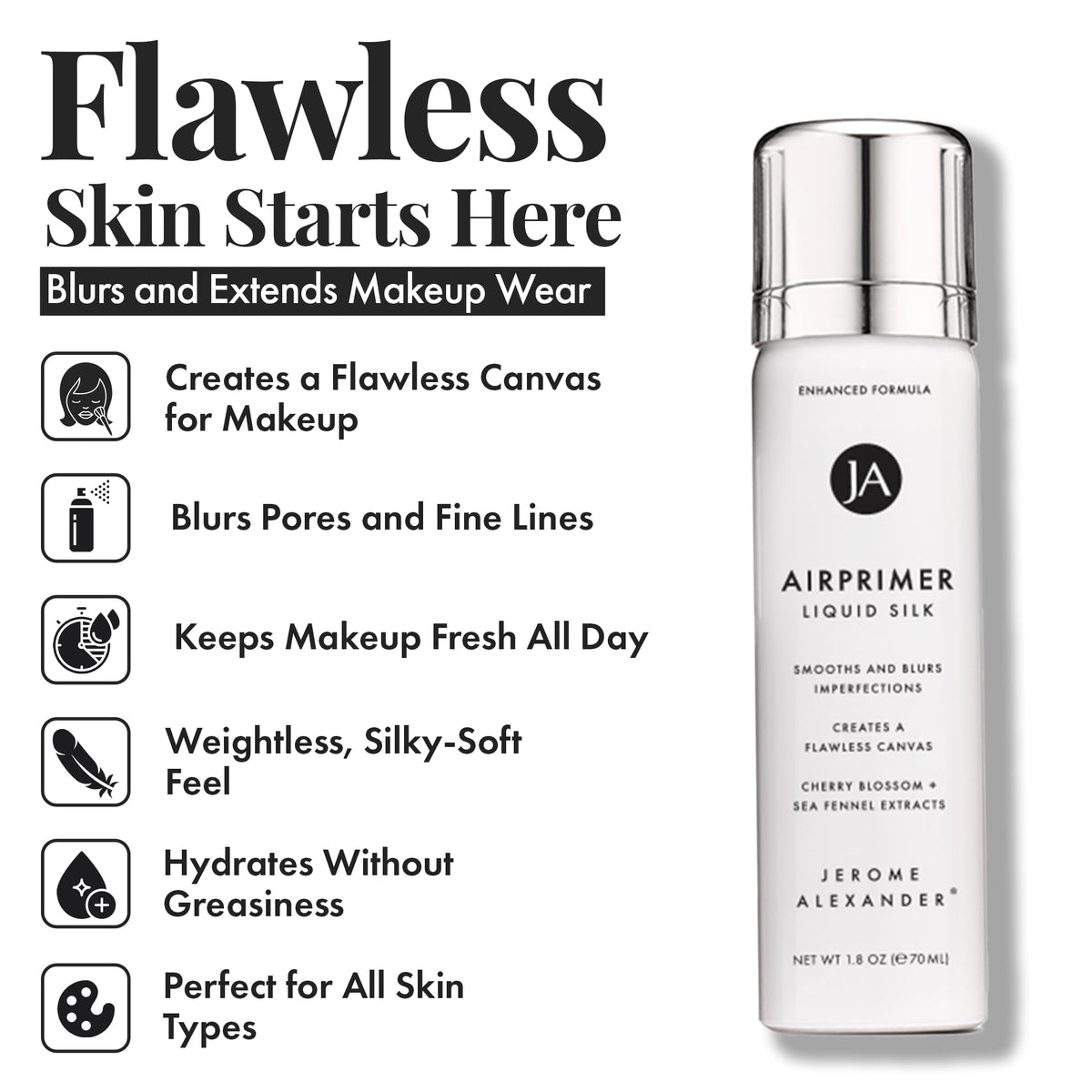 Jerome Alexander close-up of silky liquid texture conveying hydration and lightweight feel