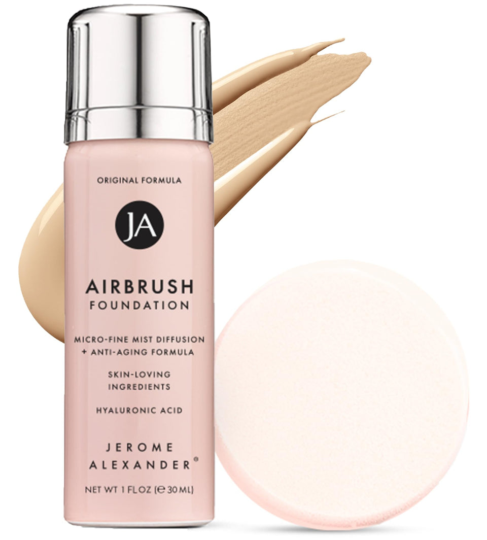 Jerome Alexander front packaging showing travel-friendly foundation bottle and branding benefit