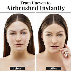 Jerome Alexander mist settling on skin showing smooth texture and even coverage benefit