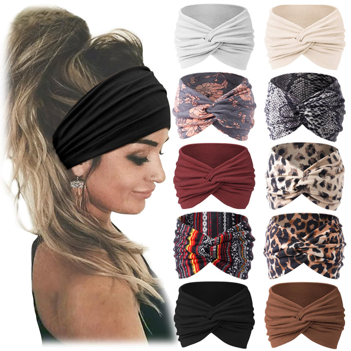 Jesries front view of 10-piece headband set showing colors and packaging, great variety