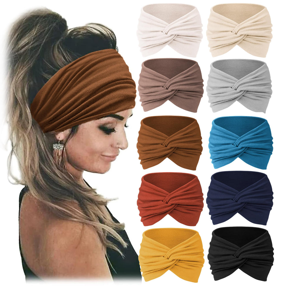 Jesries front packaging showing ten colorful headbands and set benefit