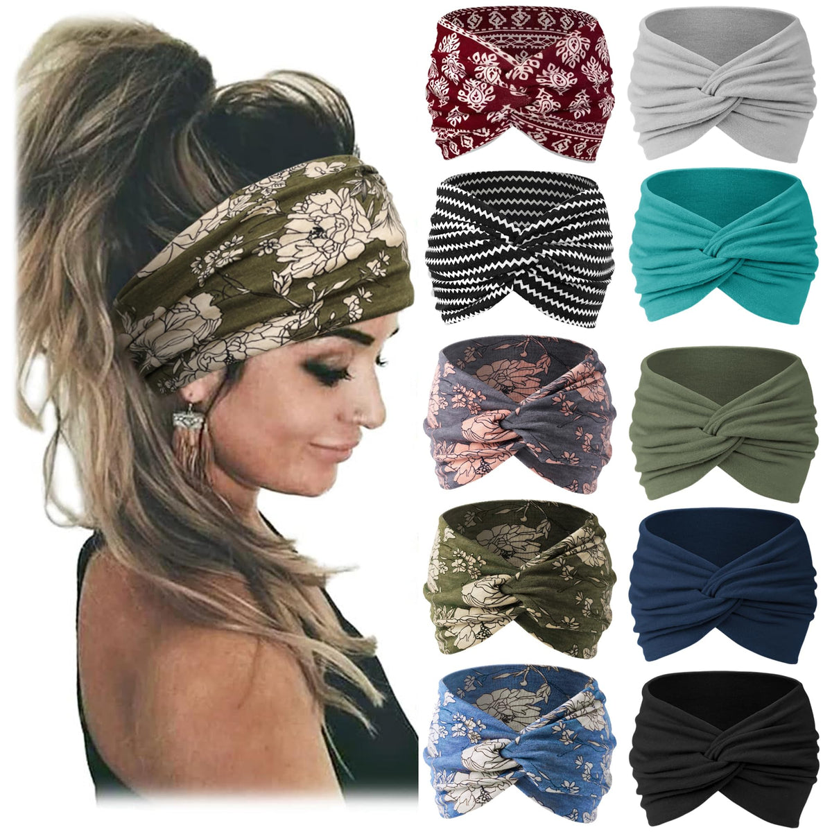 Jesries front packaging showing the ten-piece headband set and color range for outfit matching