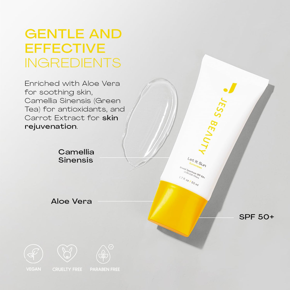 JESS BEAUTY gel applied on hand demonstrating fast absorption and smooth feel