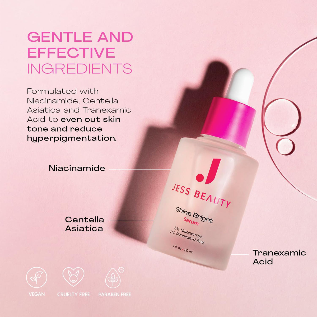JESS BEAUTY ingredient label with centella asiatica and beta‑glucan benefits