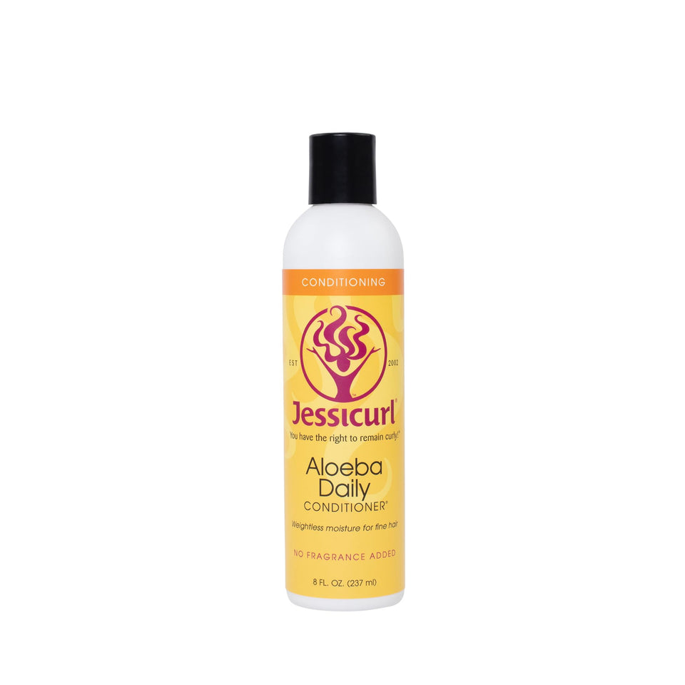 Jessicurl Aloeba front packaging showing label and 8 fl oz size, clear product benefit