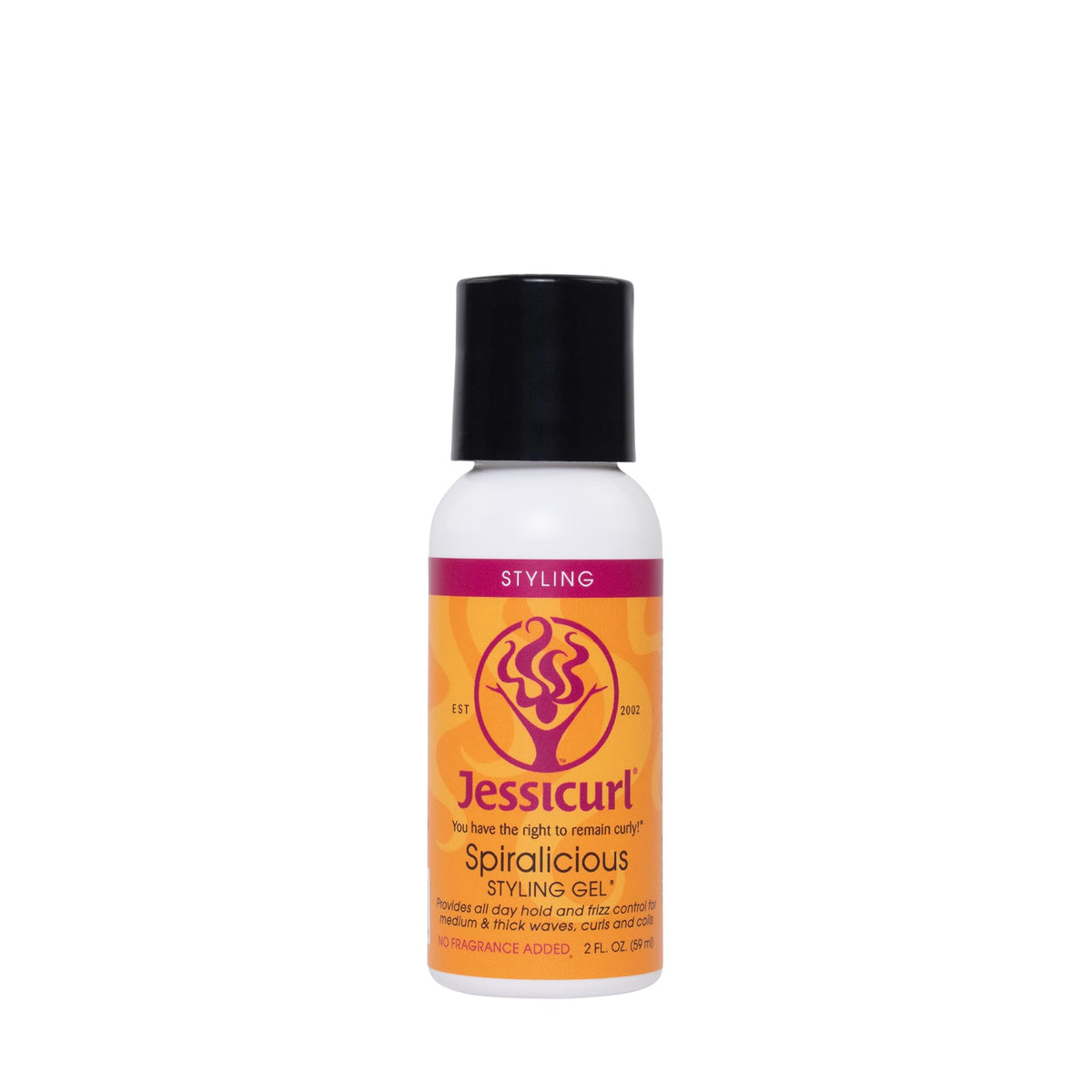 Jessicurl Spiralicious front tube showing label and travel-friendly size benefits