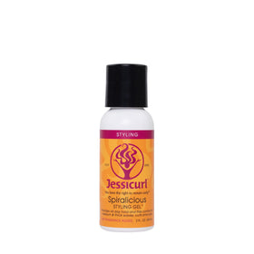 Jessicurl Spiralicious front tube showing label and travel-friendly size benefits