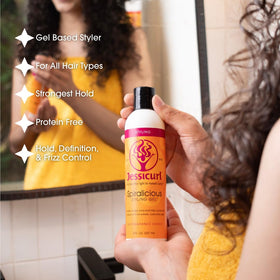 Jessicurl Spiralicious gel texture close-up highlighting smooth hold
