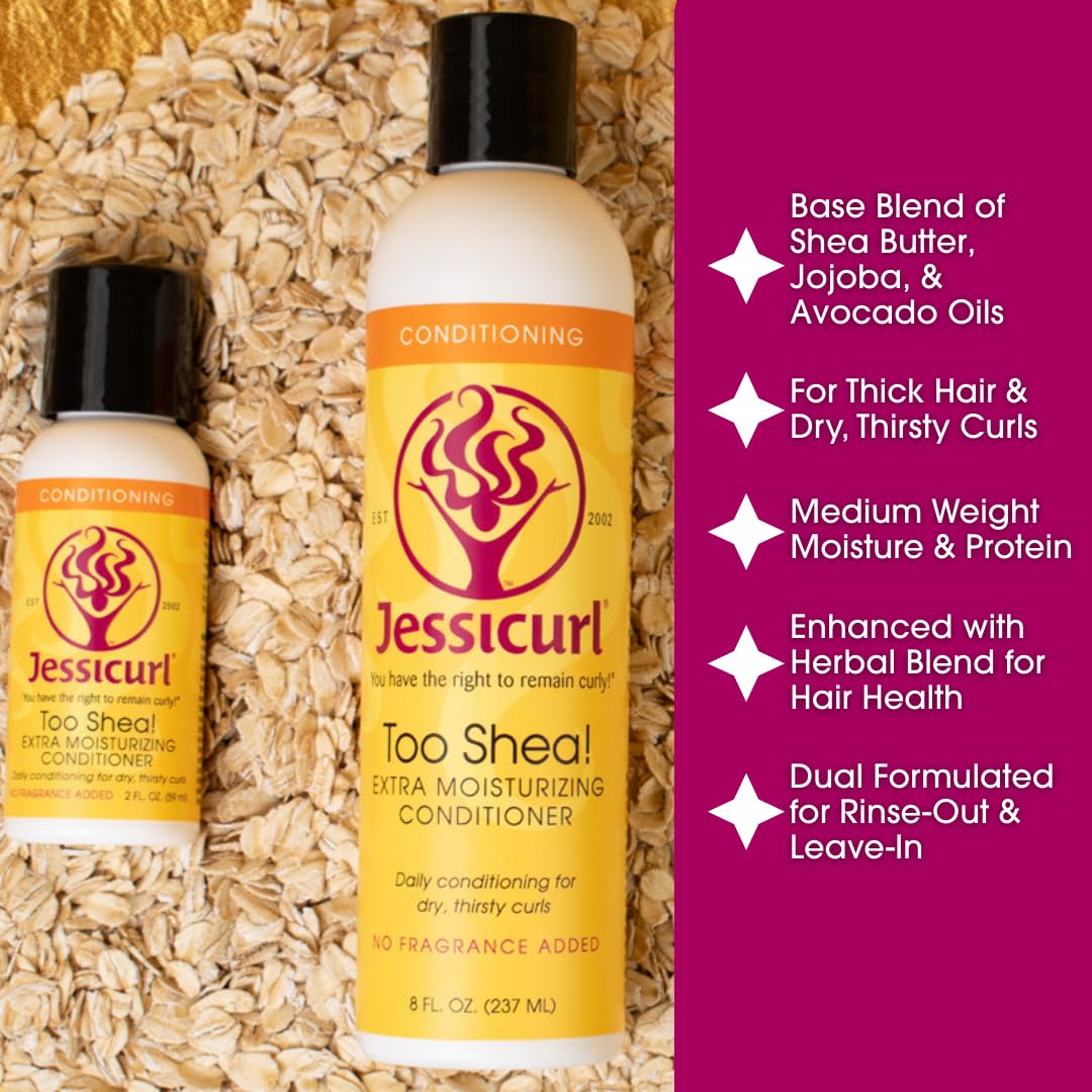 jessicurl conditioner texture on hand highlighting creamy shea-rich formula