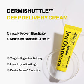 JEU'DEMEURE open cap and creamy texture ready for application, lightweight hydration benefit