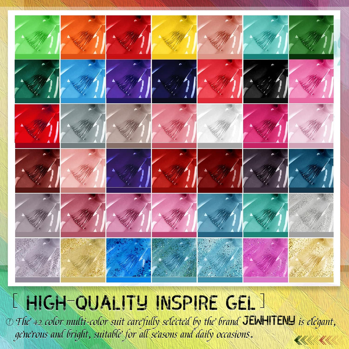 JEWHITENY 42 color array fan displaying shade range for creative variety