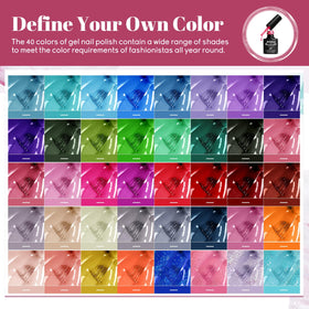 JEWHITENY row of 40 gel bottles showing broad color range for creative looks