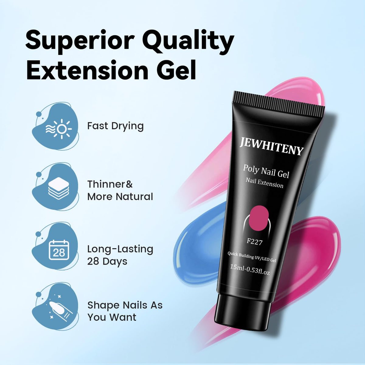 JEWHITENY cured nail finish displaying glossy, chip-resistant manicure result