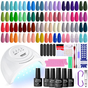 JEWHITENY kit front packaging showing complete manicure set and lamp benefit fast setup