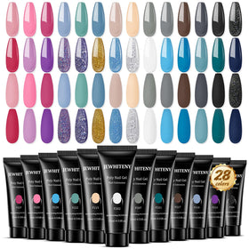 JEWHITENY kit front packaging showing 28 bottles and tools for complete nail sets