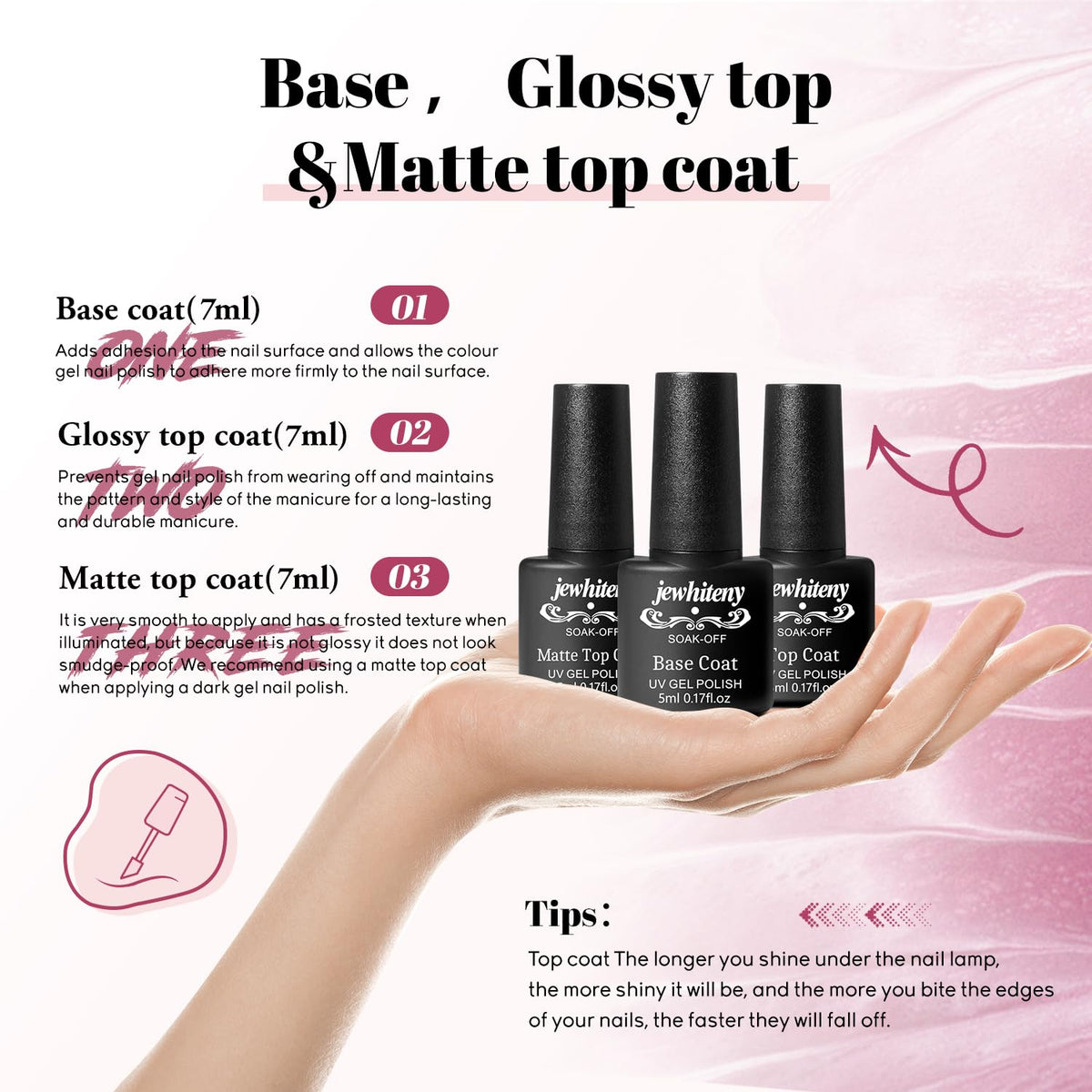 JEWHITENY at-home manicure lifestyle shot showing salon results on a table
