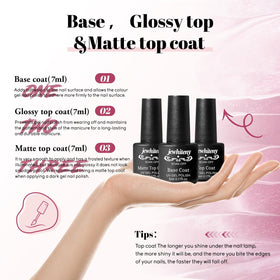 JEWHITENY at-home manicure lifestyle shot showing salon results on a table