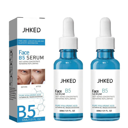 JHKED front packaging of Face B5 Serum showing bottle benefit