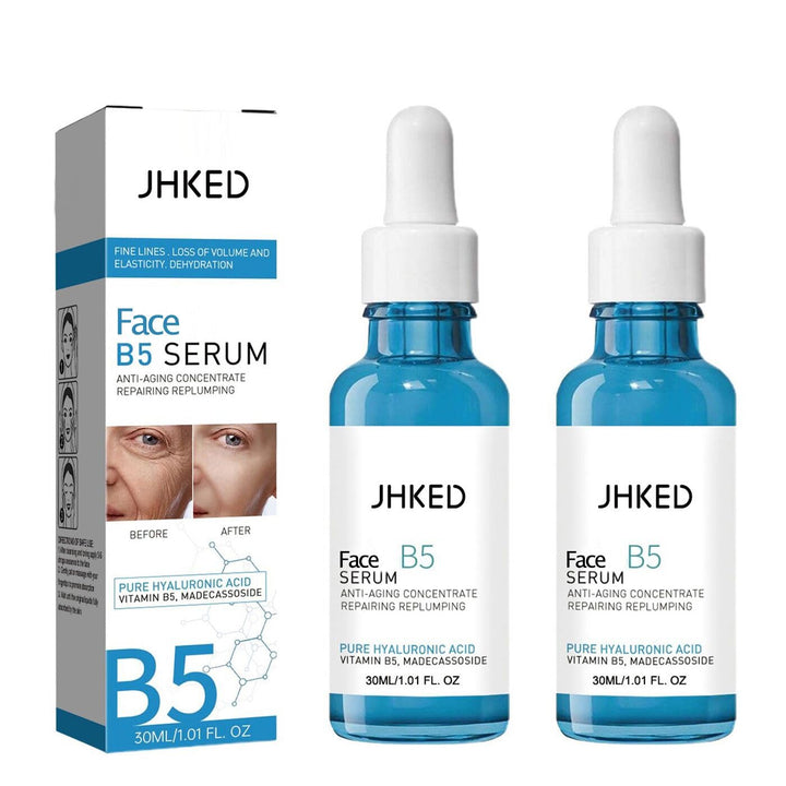 JHKED front packaging of Face B5 Serum showing bottle benefit