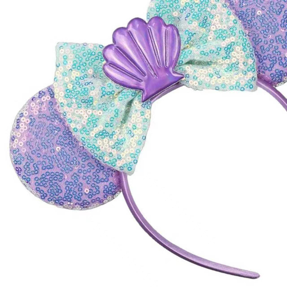 JIAHANG headband front view showing mermaid mouse ears and sequin bow for playful style