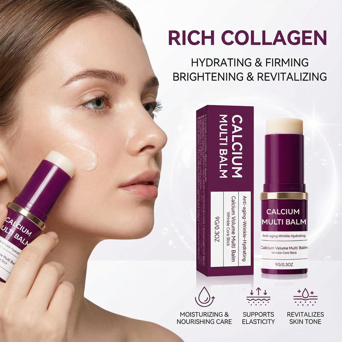 JIAZAWA applied to cheek demonstrating hydration and reduced dryness