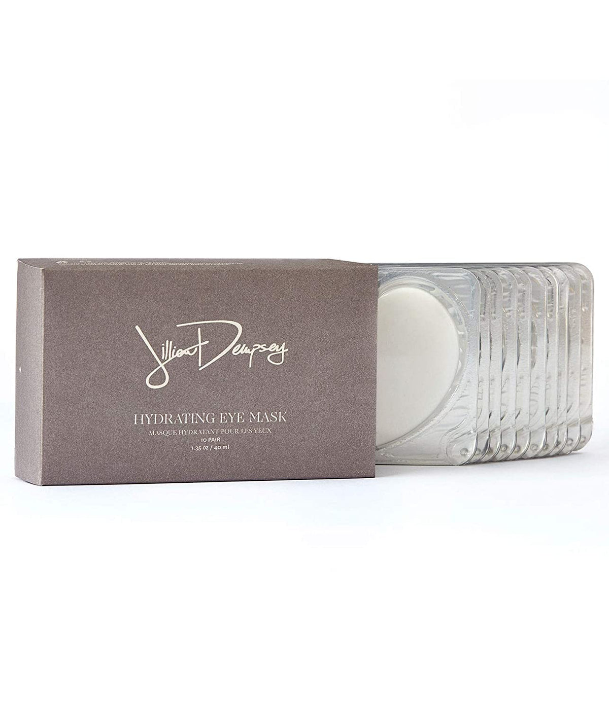 Jillian Dempsey front packaging showing pack of ten masks and benefits