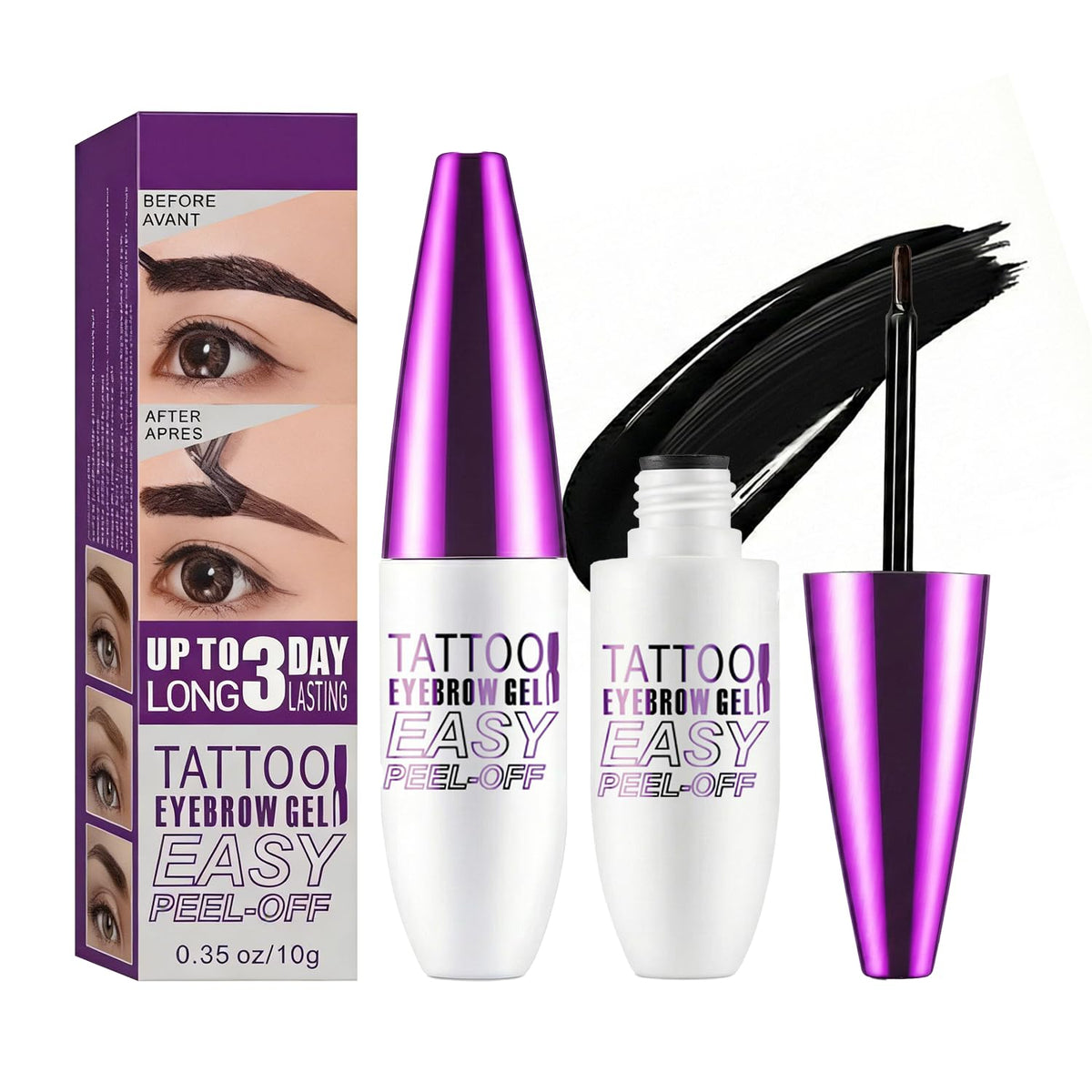 JIMYAUQIN front packaging showing two-piece peel off brow kit and benefits
