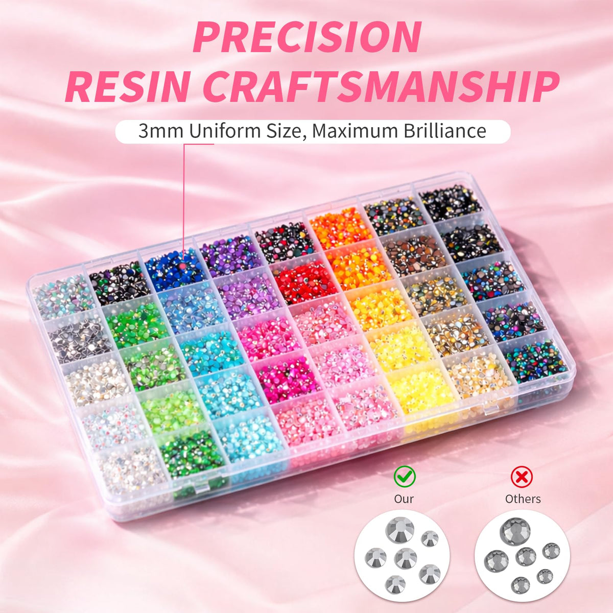 jintion close-up of 3mm rhinestone facets showing bright reflection and uniform shape