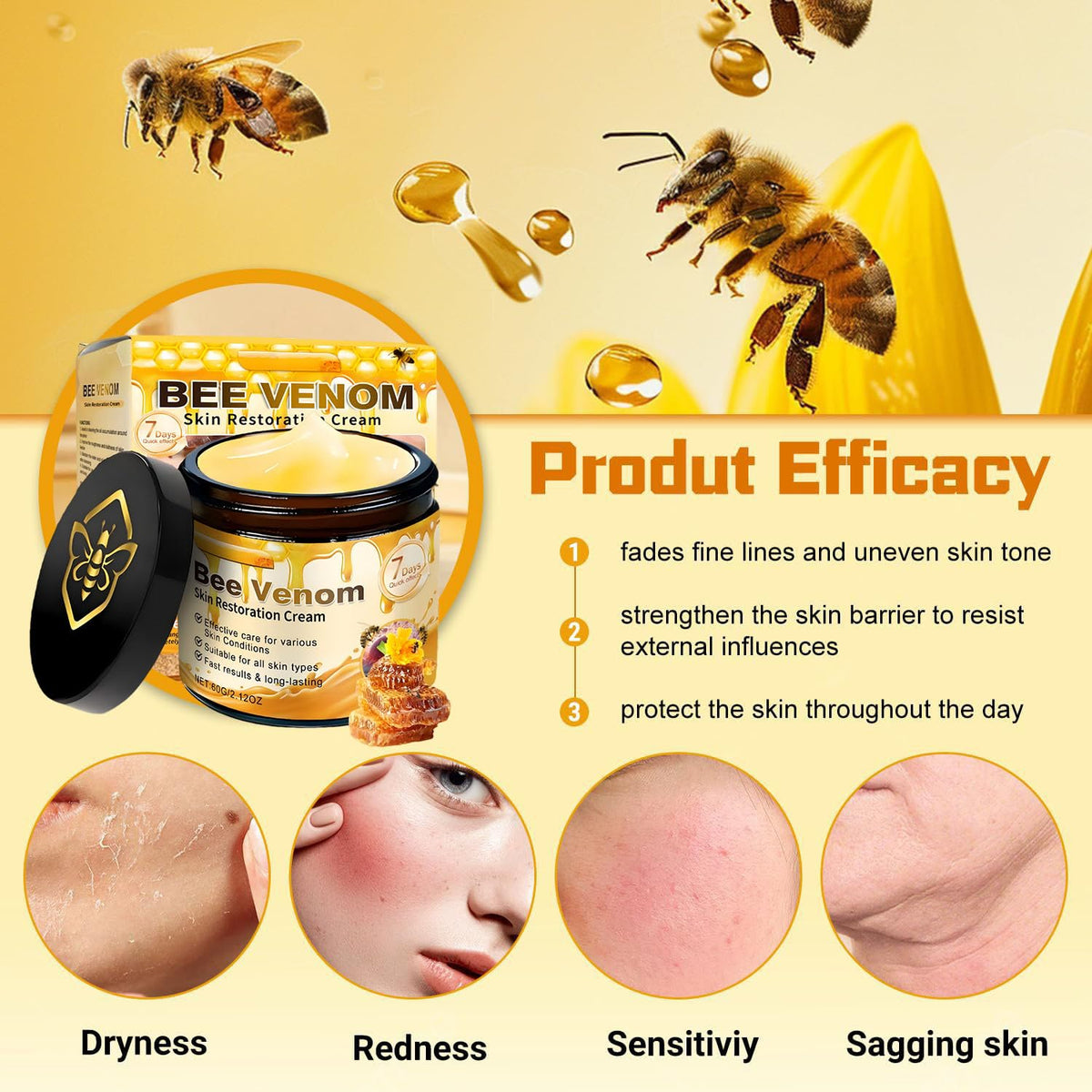 JISKG bee venom ingredient visual highlighting natural firming benefit