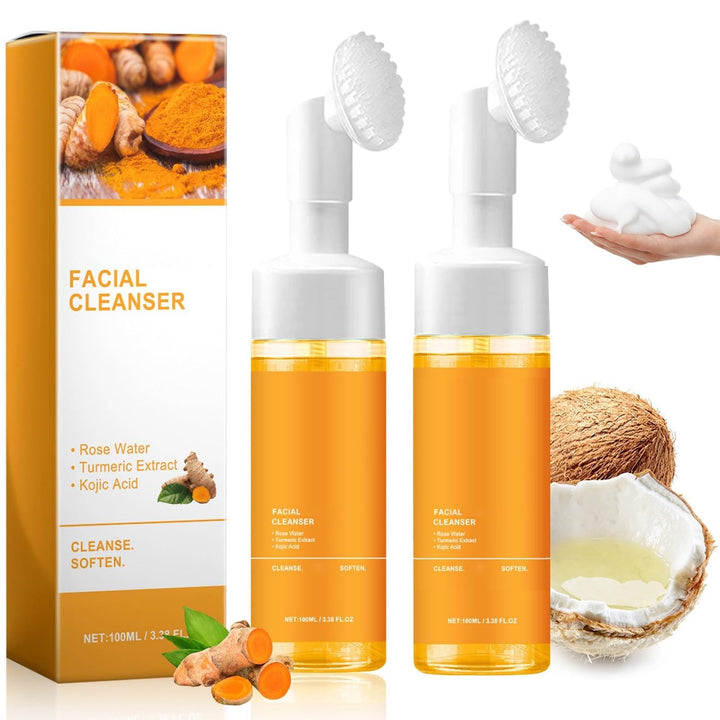JISKG front packaging showing two cleanser bottles and included brush benefits clearer pores